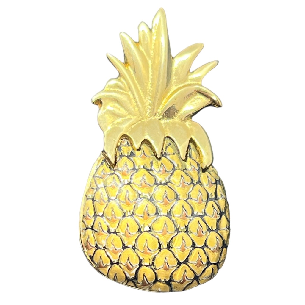 Vintage Gold Tone Signed Reed & Barton Damascene Pineapple Brooch Pin